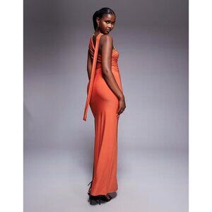 KAIIA Double Layered Slinky One Shoulder Scarf Detail Side Split Dress Size 6